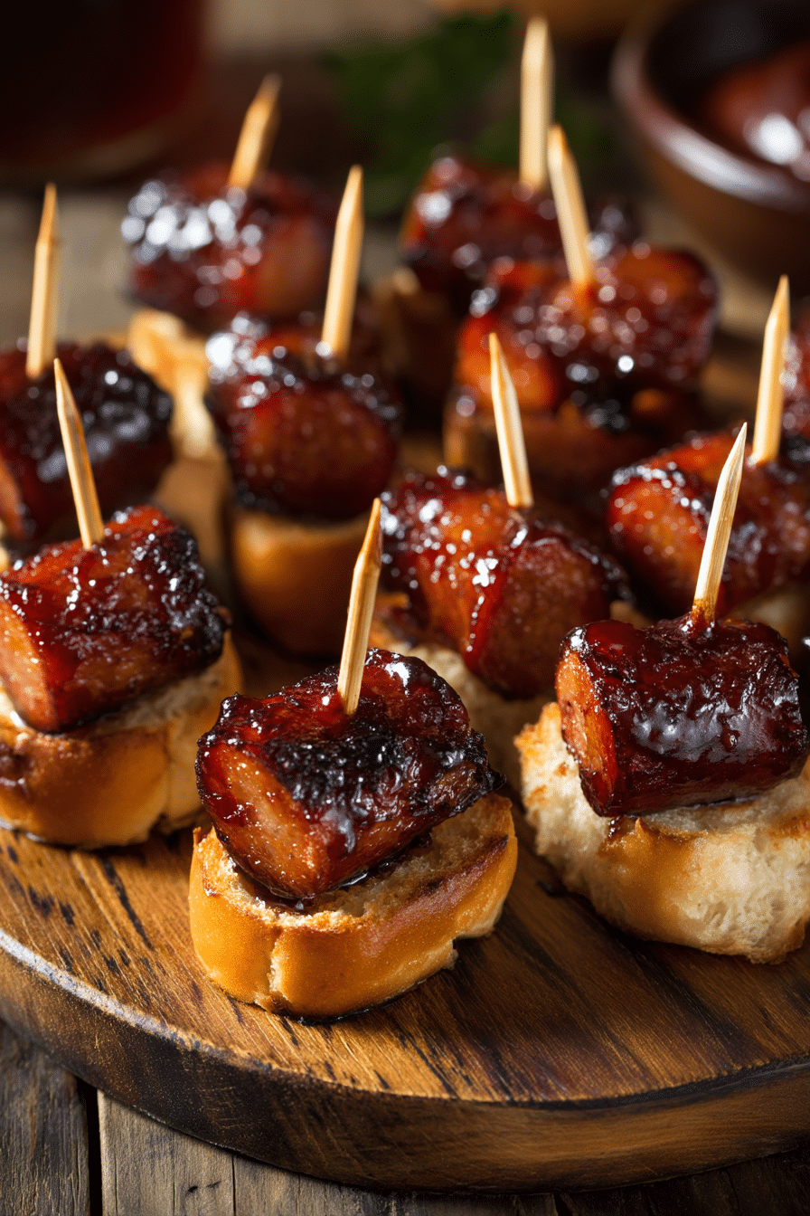 Hot dog burnt ends on party platter with toothpicks
