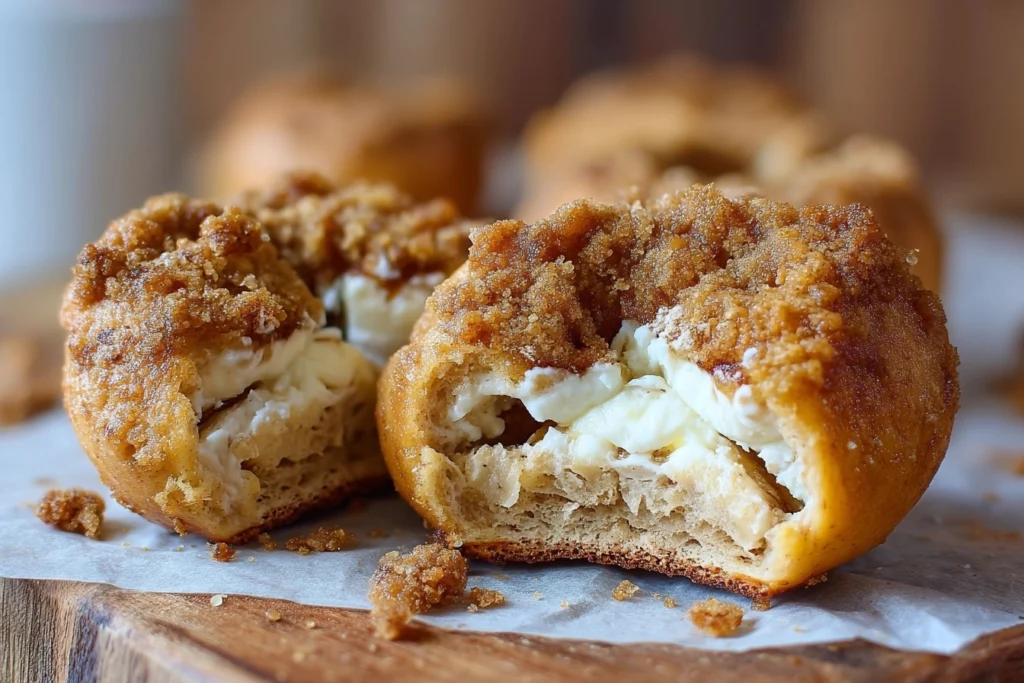 Creamy center, crunchy cinnamon top — banana bread bagel magic!