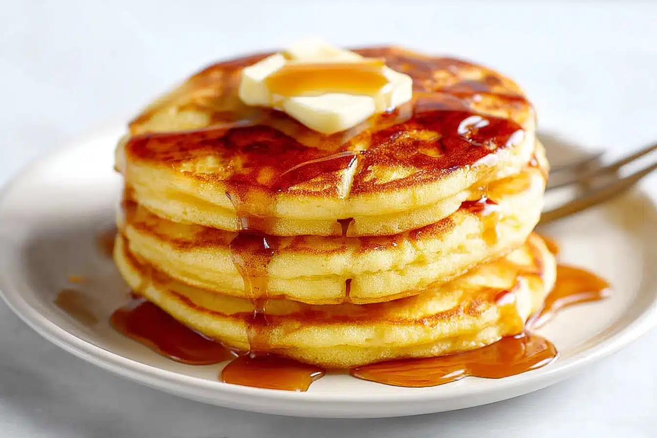 Stack of Cornmeal Flapjacks with butter melting on top