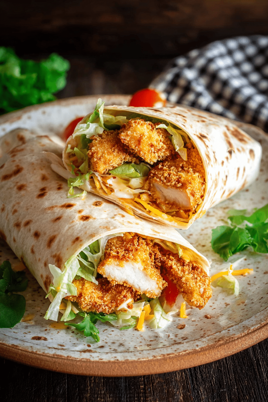 Golden Crispy Chicken Wrap Cut in Half