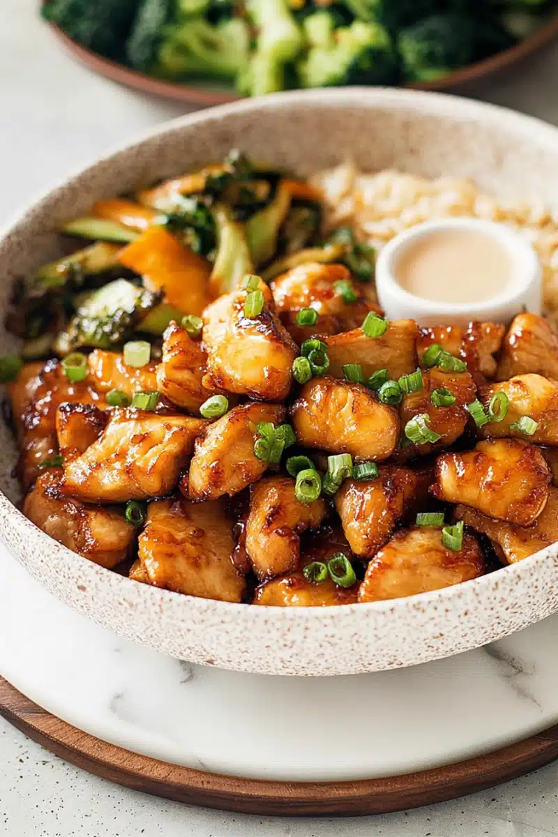 hibachi-chicken perfect Hibachi chicken with vegetables and rice on a Japanese-style plate.