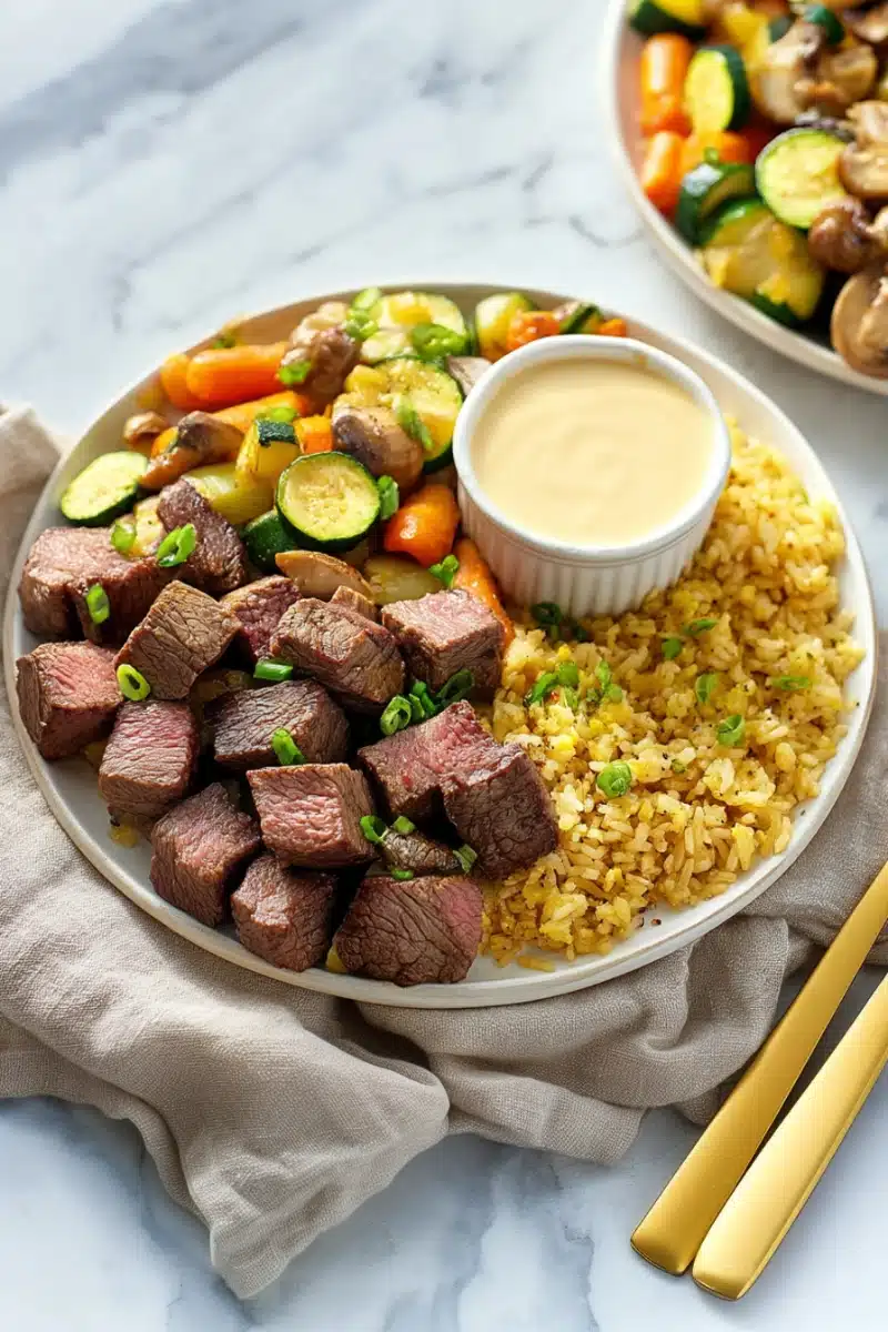 hibachi-steak-dinner-plate Hibachi steak recipe plate with rice and vegetables