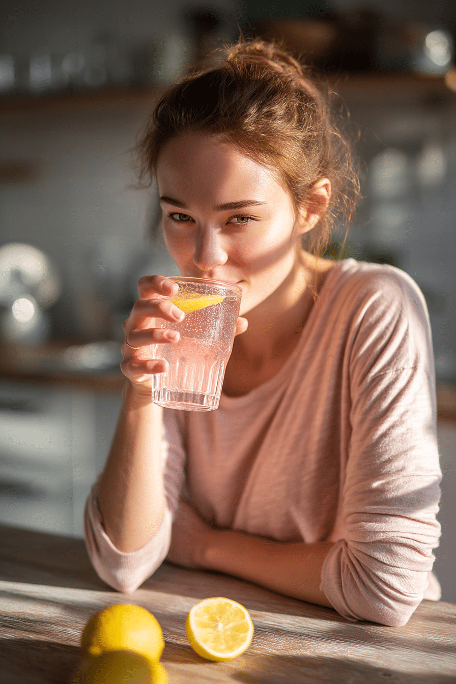 Woman sipping Himalayan Pink Salt for Weight Loss in cozy morning kitchen