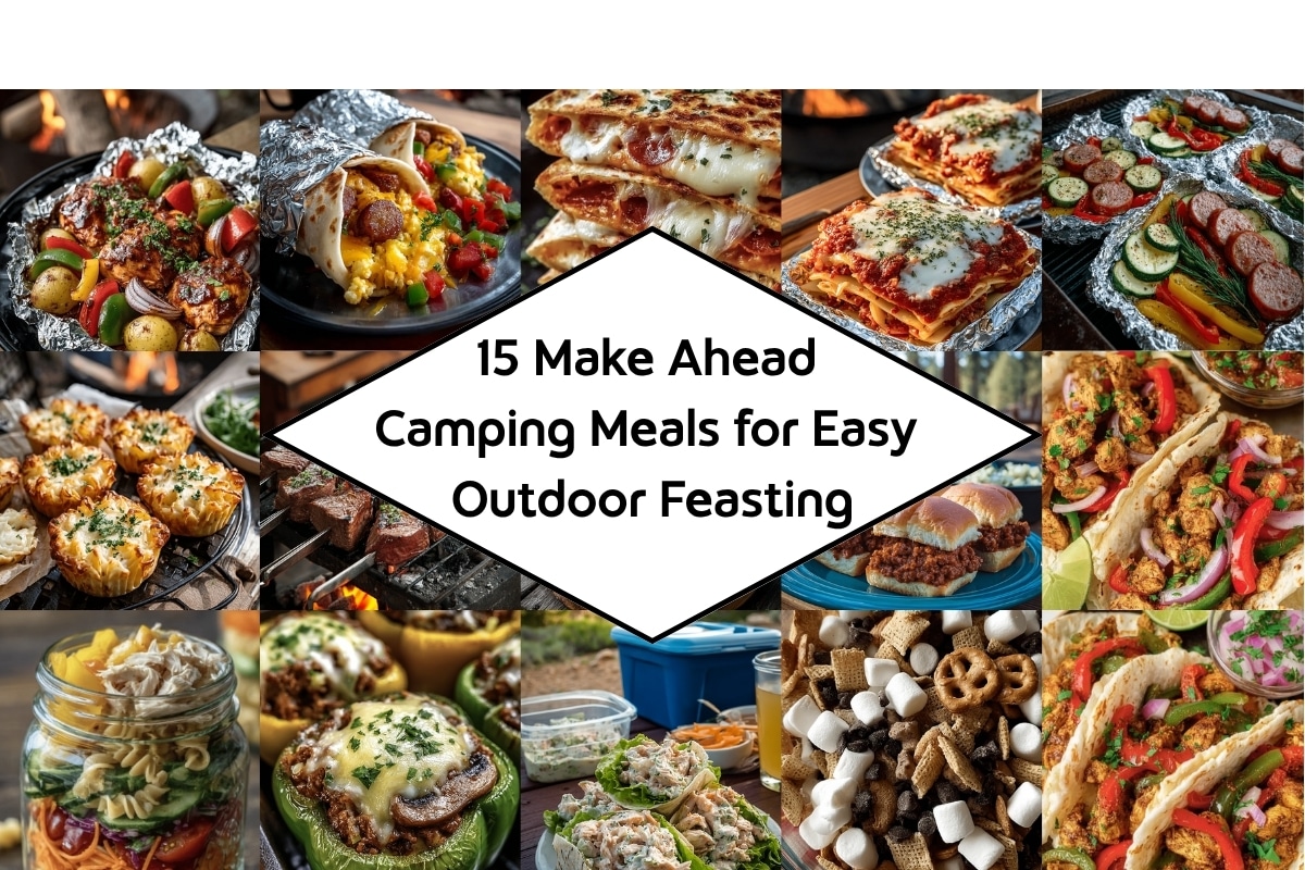 Prepped 15 Make Ahead Camping Meals on picnic table ready to pack