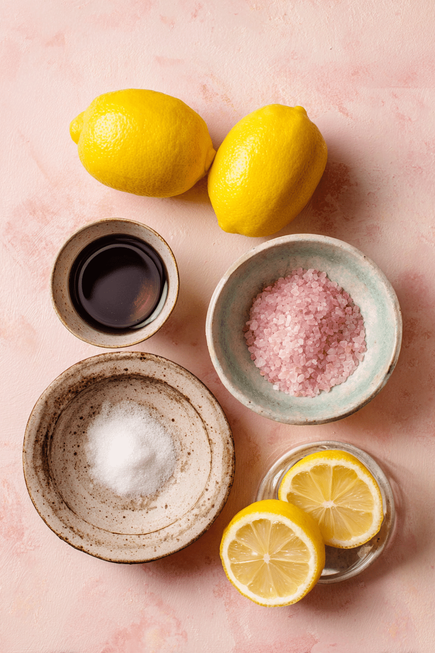 Pink salt diet recipe card ingredients laid out