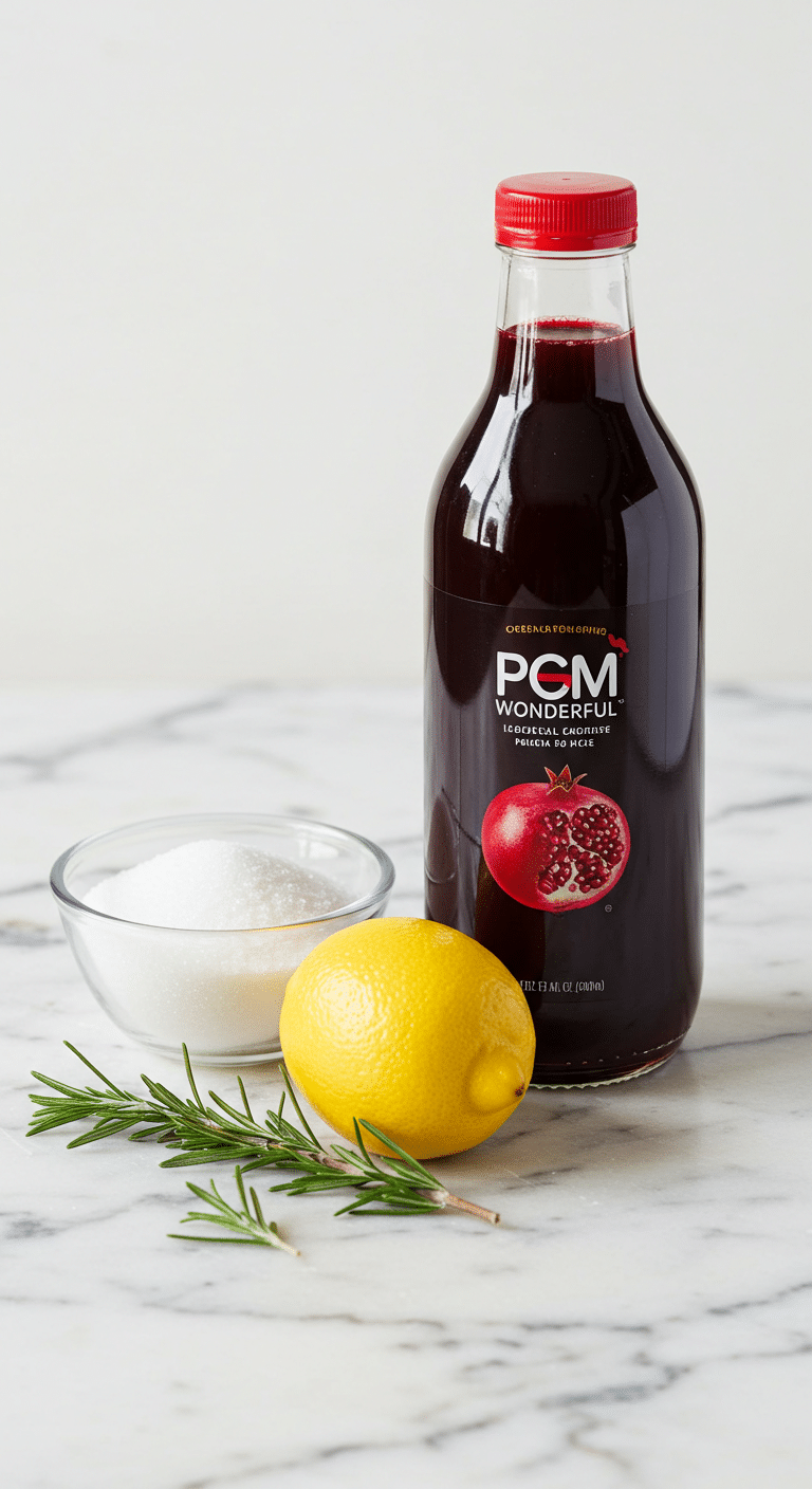 ingredients of syrup pomegranate juice,lemon and mint