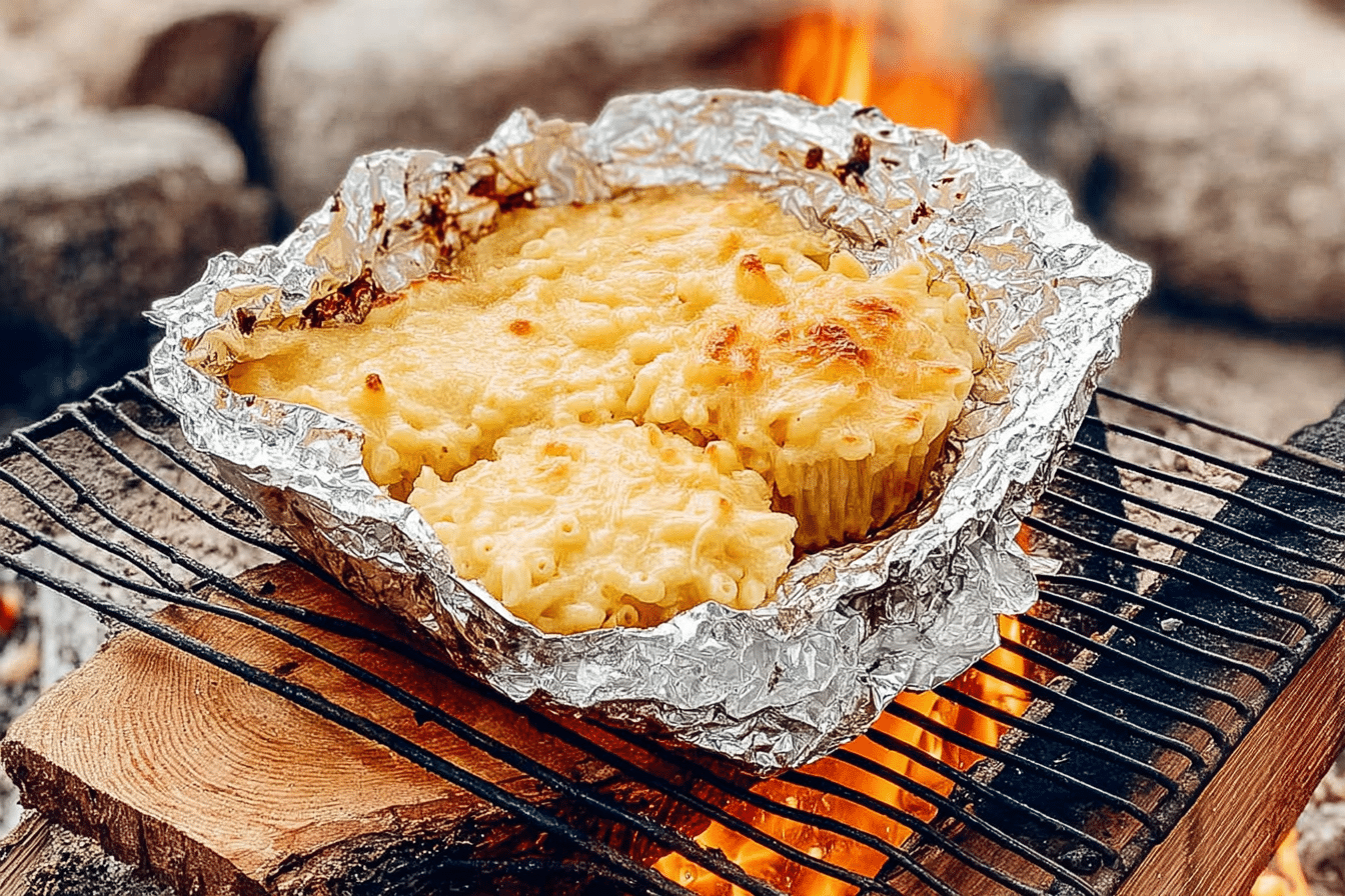 Campfire mac and cheese in a foil packet