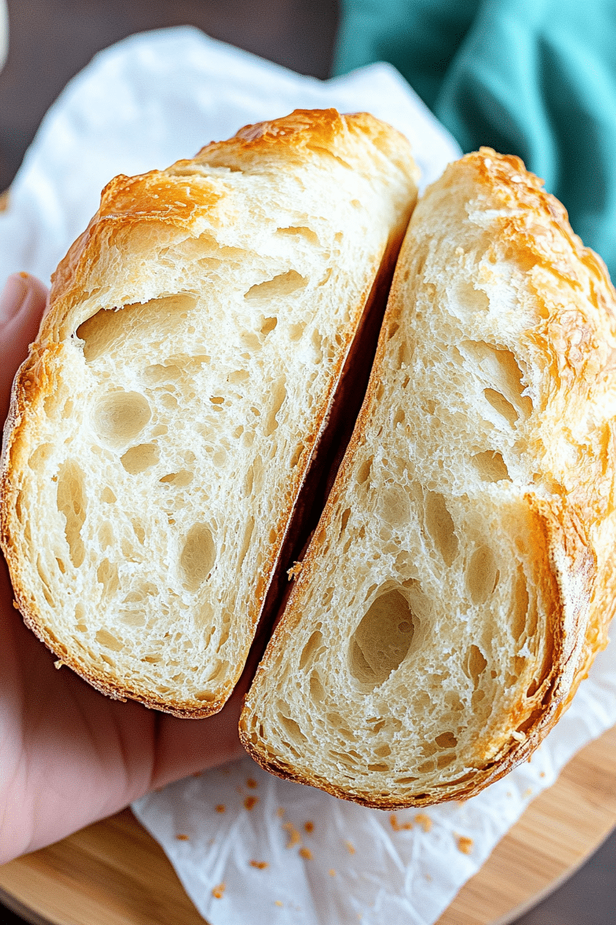 Slices of sourdough croissant loaf toasted and topped with jam and butter