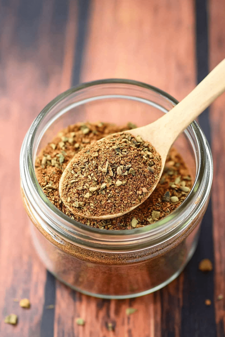 Step-by-step instructions: Mixing Tuscan Heat Spice ingredients in a white ceramic bowl