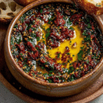 Garlic and herbs simmering in olive oil