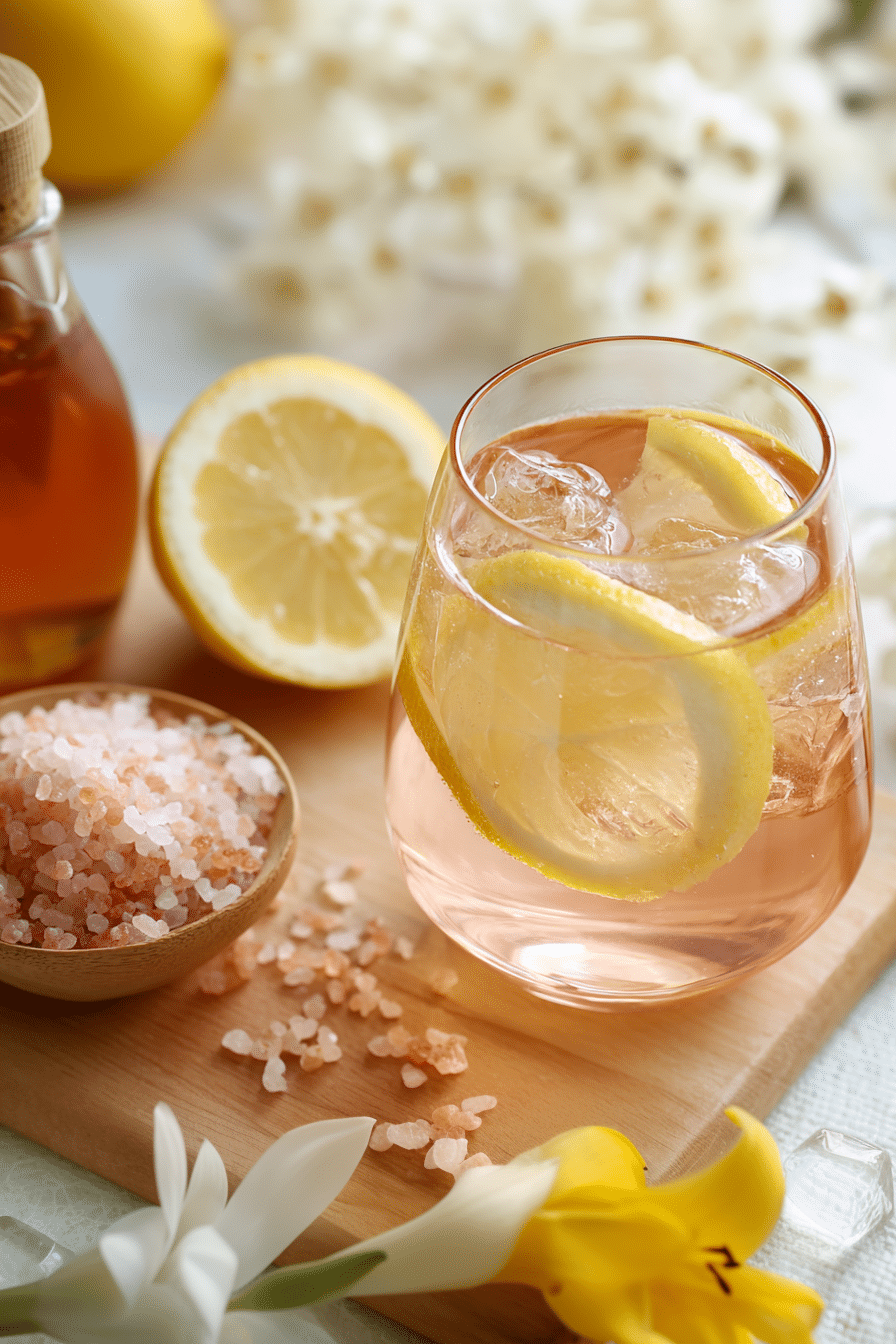 Final pink salt detox drink in a clear glass