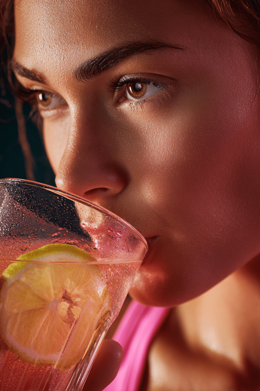 Final presentation of pink salt weight loss drink in clear glass