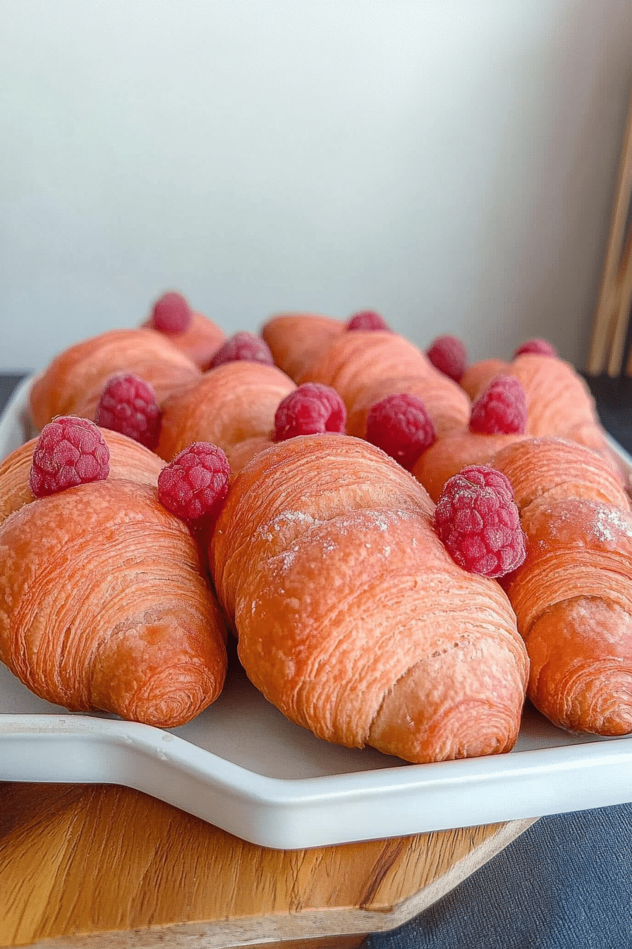 tray of Raspberry croissant sourdough donuts