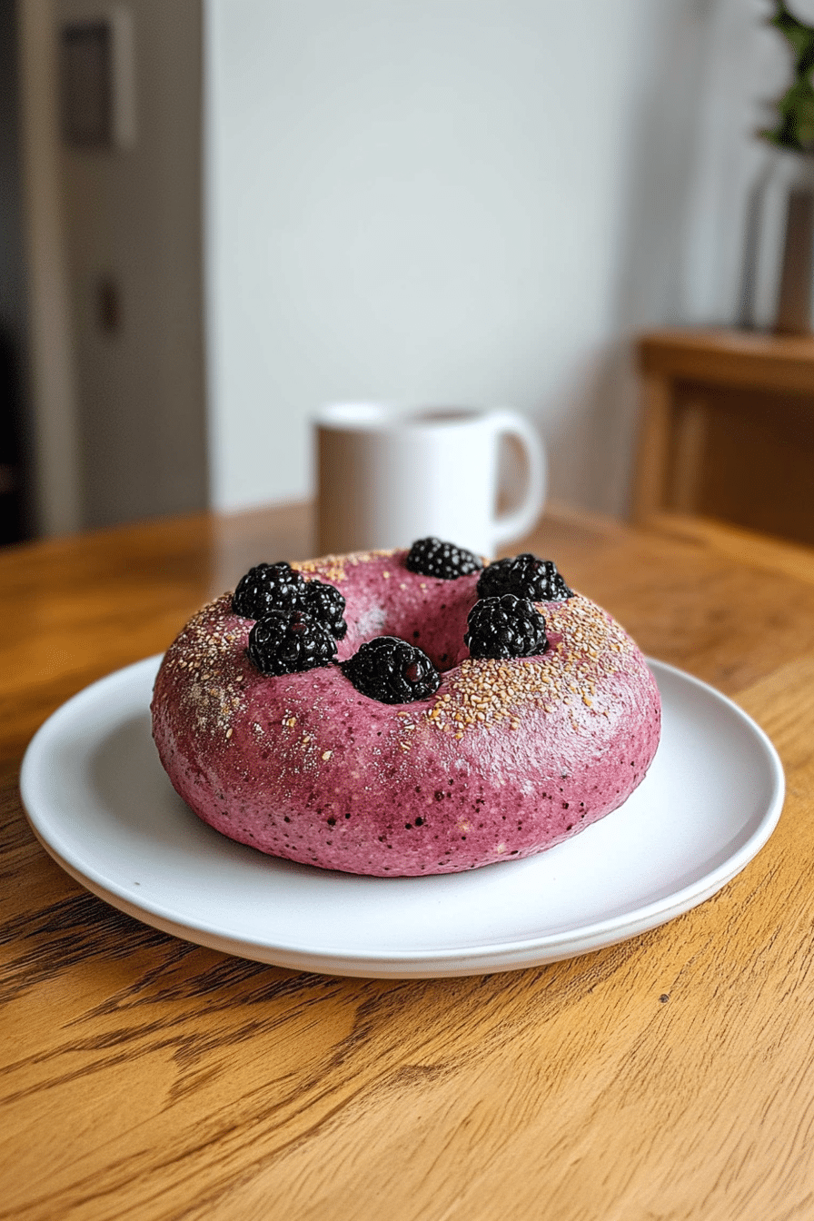 Sourdough bagel dough being folded with fresh blackberries