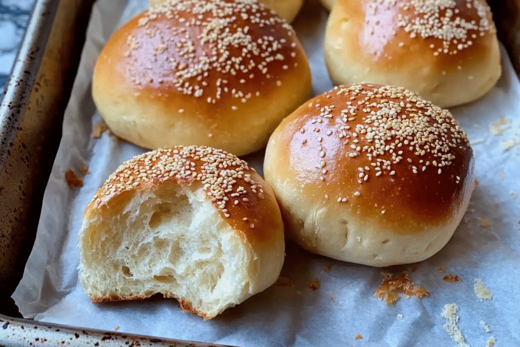 sourdough brioche buns fresh from the oven
