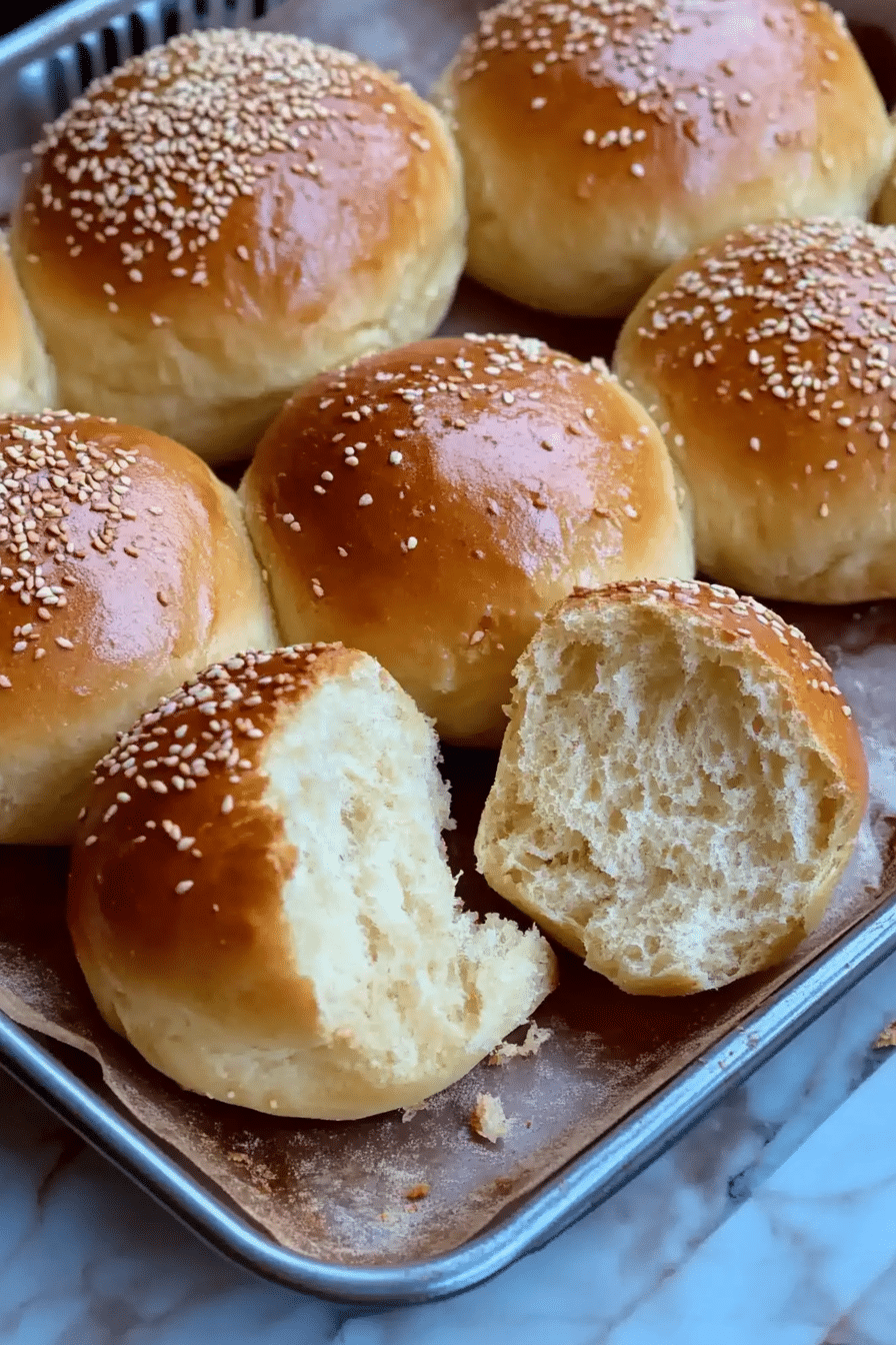 slice of sourdough brioche buns fresh from the oven