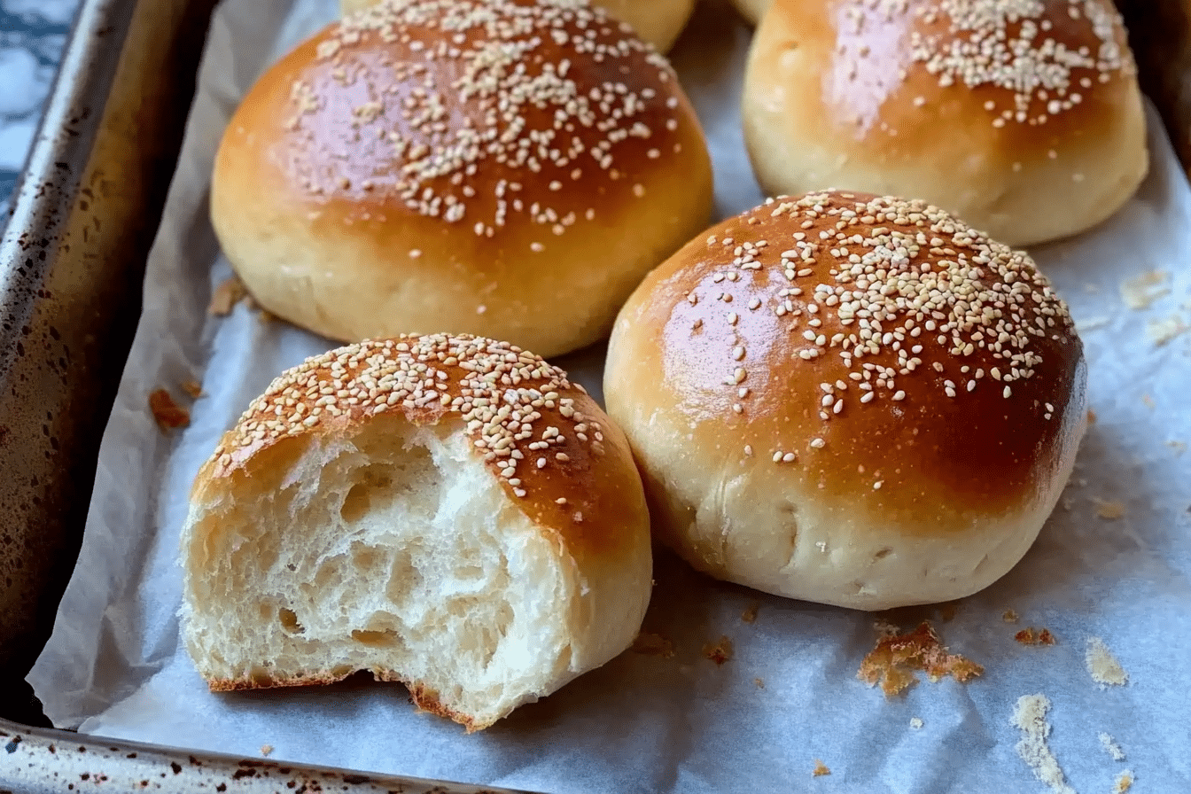 sourdough brioche buns fresh from the oven