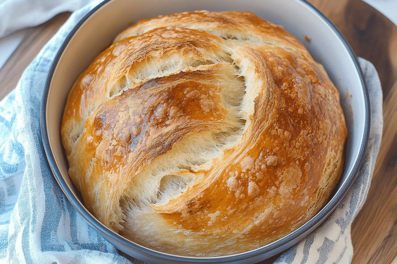 Buttery sourdough croissant loaf with golden crust sliced on a wooden board