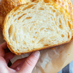 Recipe card photo for sourdough croissant loaf with ingredients and baking instructions