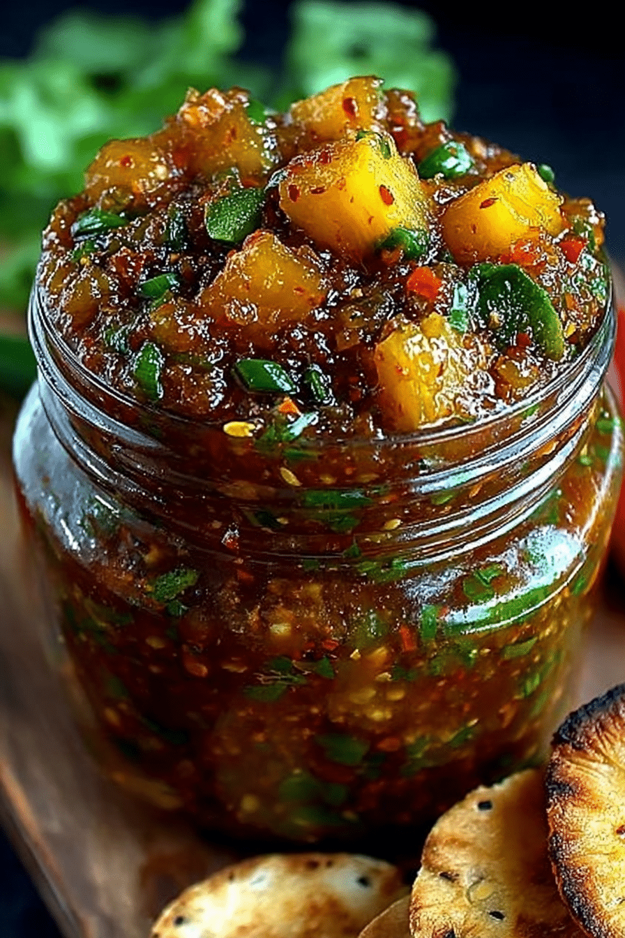 Close-up of glossy chutney in a white bowl