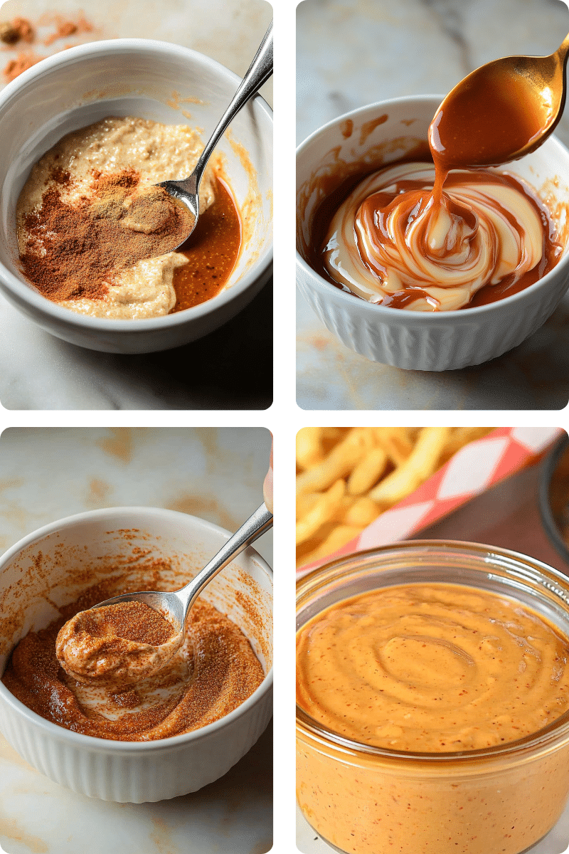 step by step Freddy’s Fry Sauce in a bowl with whisk