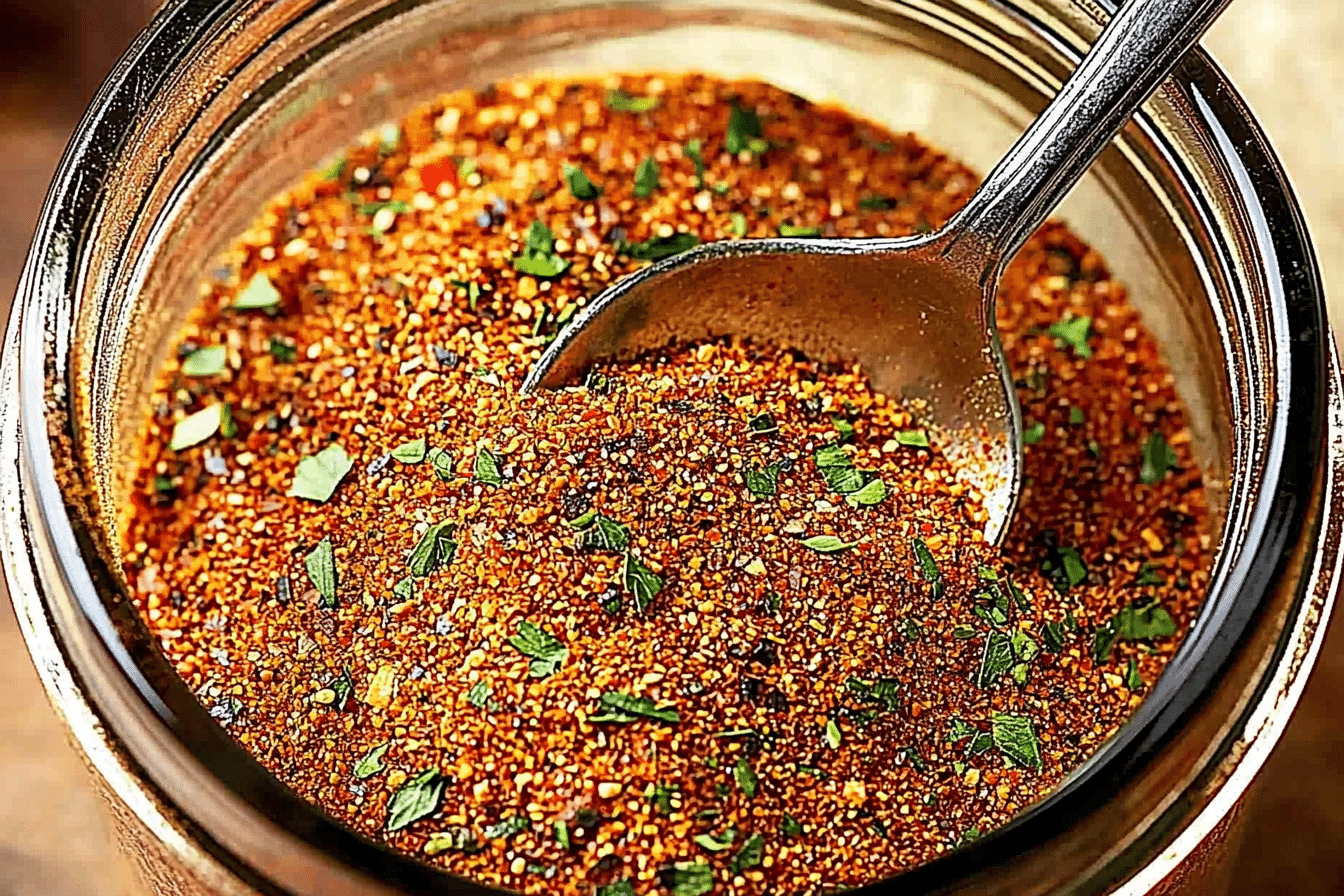 Homemade Turkish Spice Blend HelloFresh in a glass jar with scattered spices