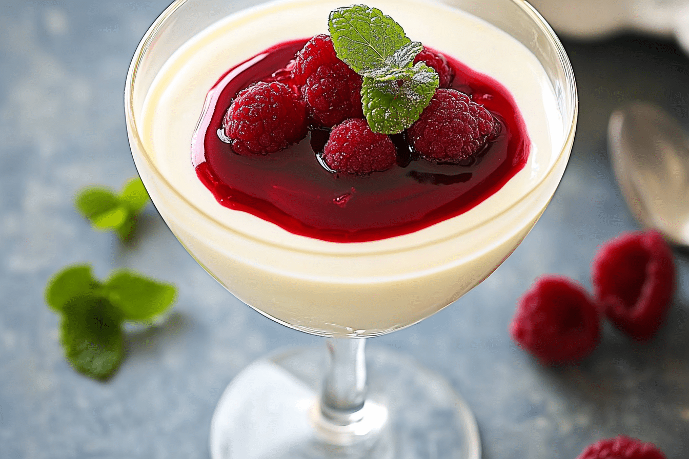 Silky vanilla panna cotta with fruit topping