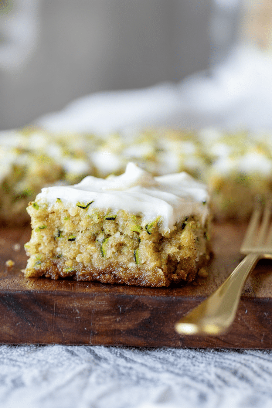 Zucchini bars cut into squares on a cooling rack