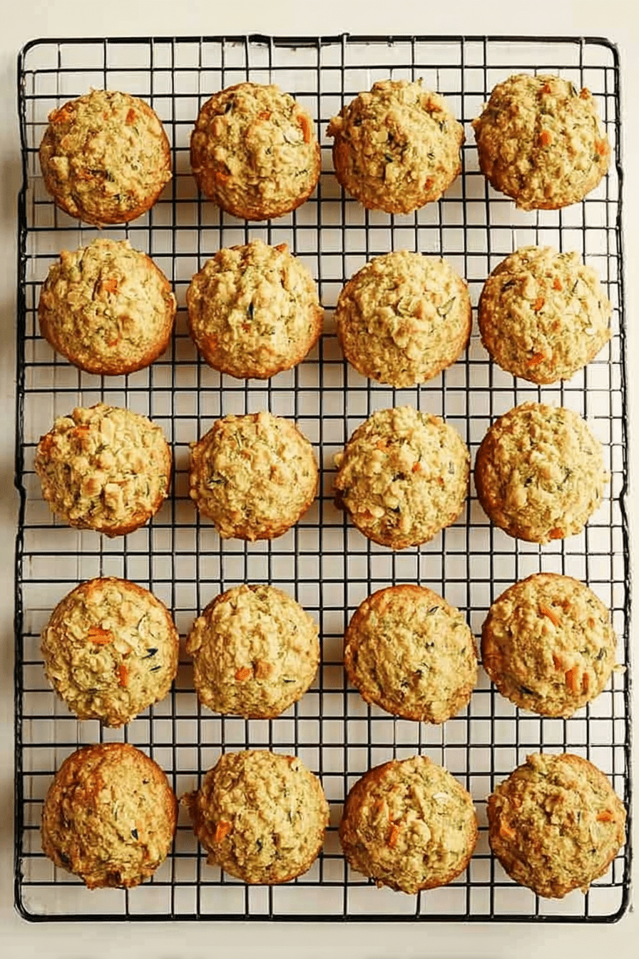 zucchini carrot muffins on wire rack