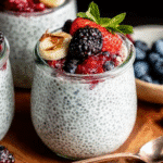 simple chia pudding with yogurt in a clear glass