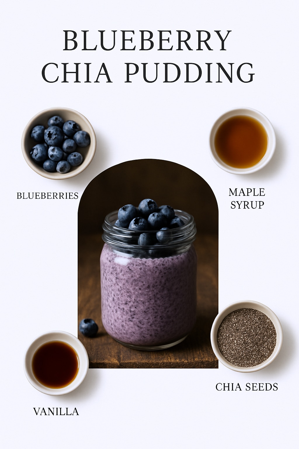 chia pudding ingredients with blueberries and milk