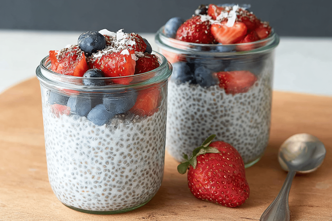 creamy chia pudding with fresh fruit toppings