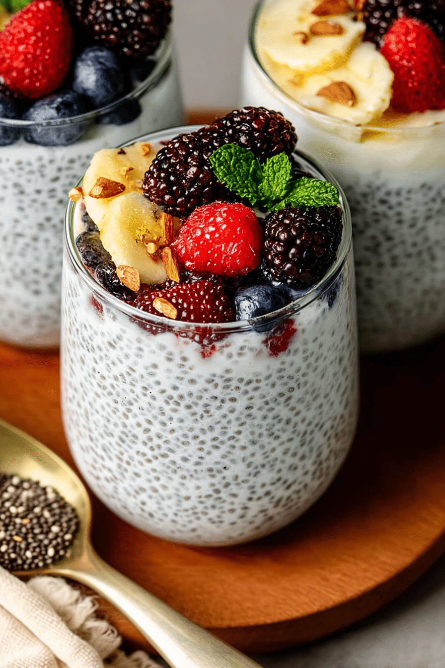 four jars of Chia Seed Pudding with Yogurt in different flavors