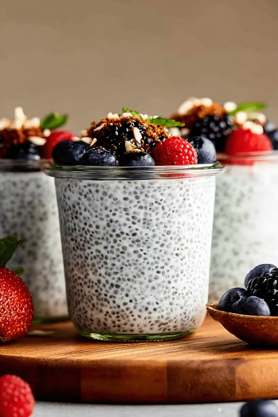 thick and creamy chia pudding with yogurt and toppings