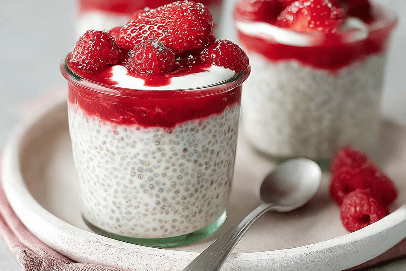 creamy Greek yogurt chia pudding in a jar
