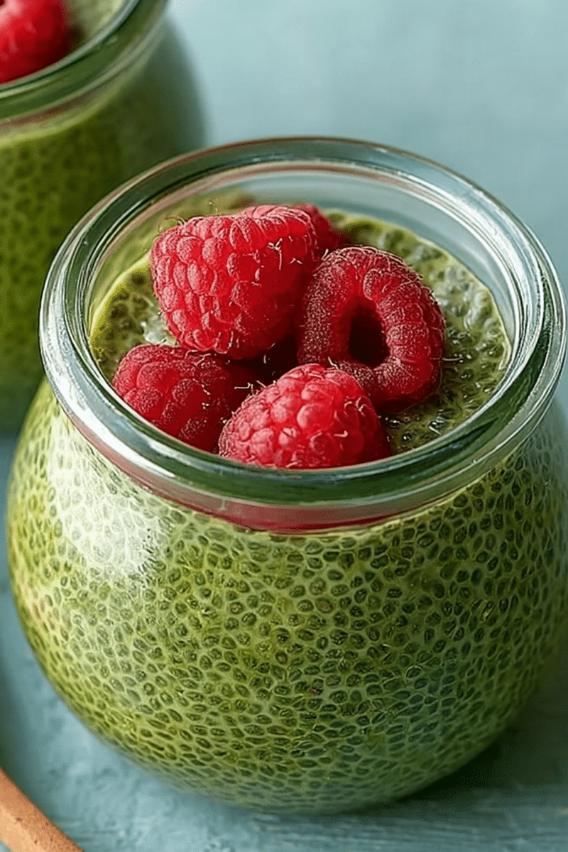 matcha, chia seeds, and almond milk setup