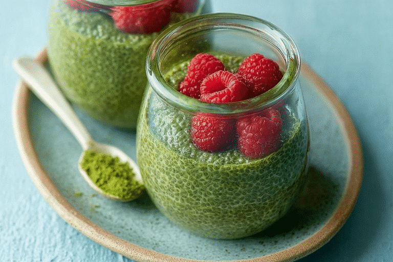 matcha chia seed pudding featured