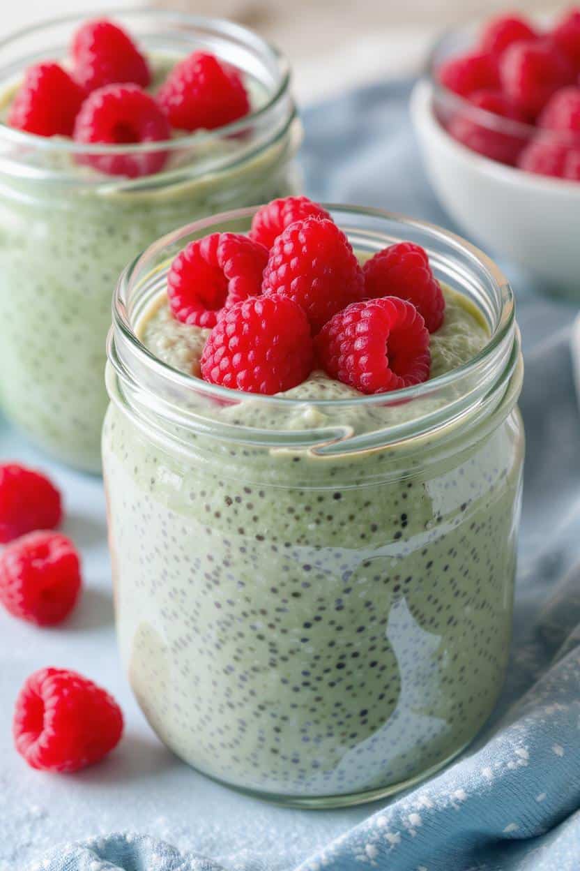 2  jars of flavored matcha chia pudding