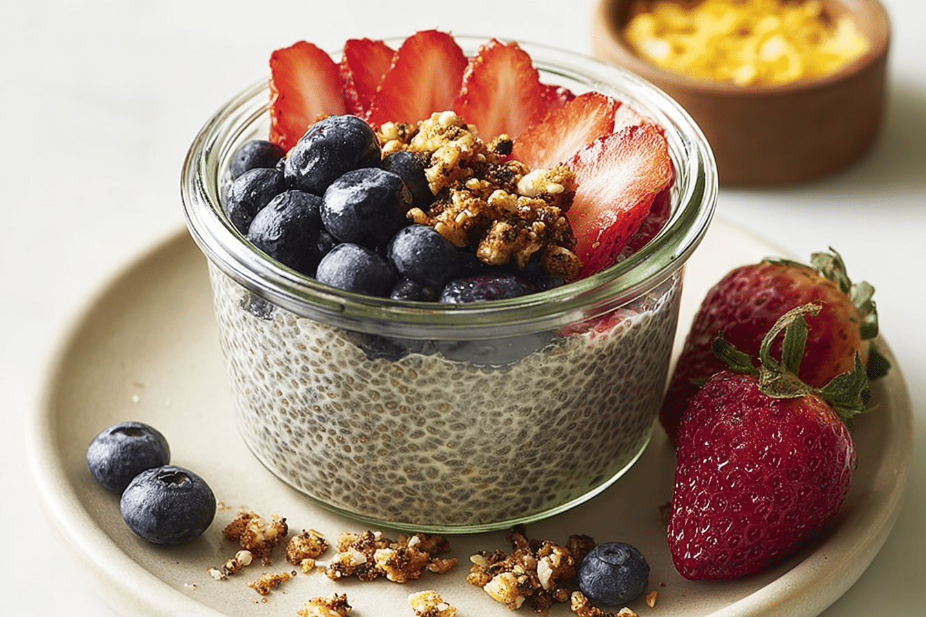 Vanilla chia pudding in glass jars